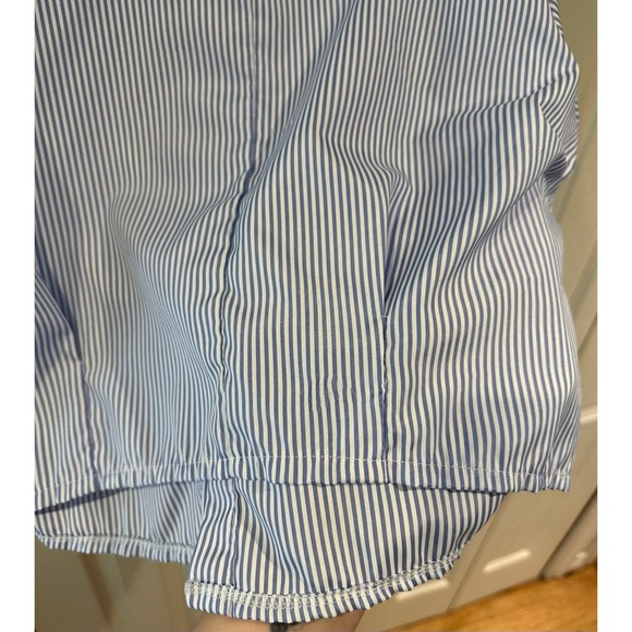 Blue & White Stripe Puff Sleeve Button Down Back Notch Collar Blouse - Picture 12 of 12